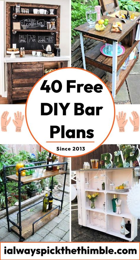 40 Easy Homemade DIY Bar Ideas You Can Build Diy Backyard Bar On A Budget, Homemade Bar Ideas, Diy Indoor Bar, Diy Home Bar Plans, Build A Bar Diy, Diy Wood Bar, Diy Outdoor Bar Ideas, Portable Bar Ideas, Diy Bar Ideas