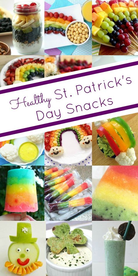 Try these healthy #rainbow and St. Patrick's Day snacks for kids. #healthy #StPatricksDay St Patrick Day Snacks, Deco Fruit, St Patrick Day Treats, St Patricks Day Crafts For Kids, St Patrick Day Activities, St Patricks Day Food, Snacks For Kids, Preschool Snacks, Saint Patties