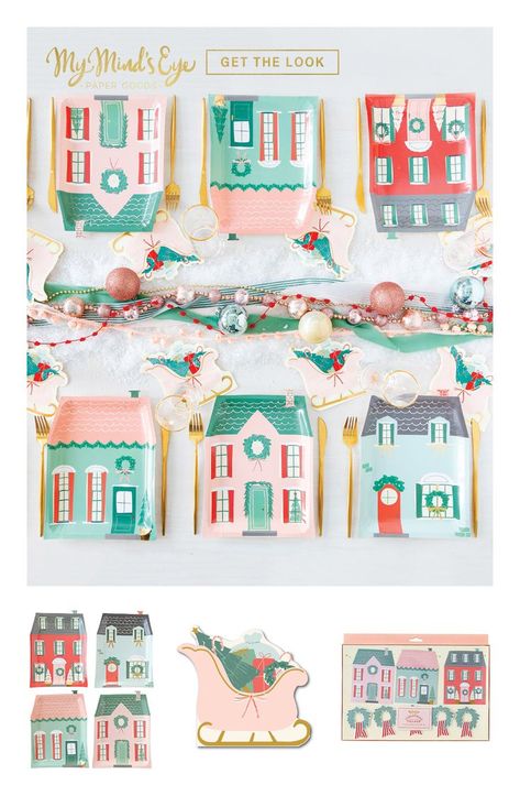 Pastel Christmas Village, Christmas Village Table, Christmas Village Card, Christmas Pastel, Love Pastel, Christmas Village Collections, A Vintage Christmas, Village Christmas, Vintage Inspired Christmas