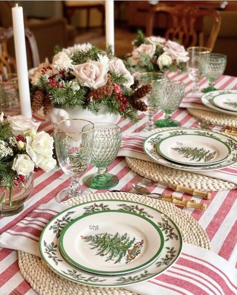 Christmas Spode Table Setting, Spode Christmas Table Settings, Vintage Christmas Table Settings, Holiday Tablescapes Christmas, Christmas Dining Table, Christmas China, Christmas Dinner Table, Tartan Christmas, Christmas Tableware