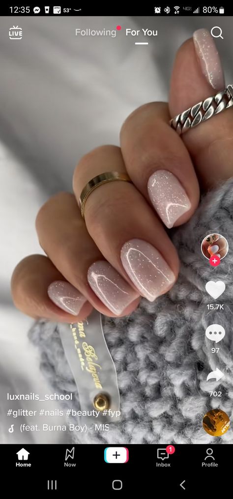 Winter Nail Ideas Gel, Winter Nails Simple, Biab Nails, Beige Nails, Nails Glitter, Ballerina Nails, Winter Nails, Glitter Nails, Nail Ideas