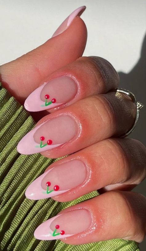 Sb Nails, Pink Cherry Nails, 2016 Nails, French Pastel, Almond Nails Pink, Nails 2016, Cherry Nails, White Cherries, Nails 2024