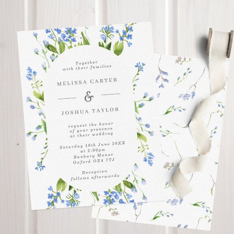 Airy French Blue Floral Pill Frame Wedding Invitation $3.08 by BigDayPaperCo Wedding Invitation Watercolor Floral, Wedding Invitations Blue And White, Blue And Pink Wedding Invitations, Blue And Green Wedding Invitations, Light Blue And Yellow Wedding, Cornflower Blue Wedding, Blue Summer Wedding, Light Blue Wedding Invitations, Hydrangea Wedding Invitations