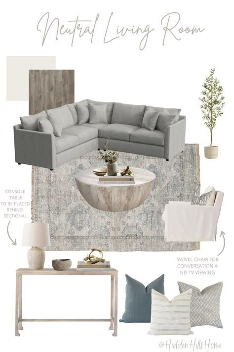 Living Room Decor Grey Couch, Gray Sectional Living Room, Grey Sofa Living Room, Grey Couch Living Room, Living Tv, Living Room Decor Gray, Beige Living Rooms, Neutral Living Room, Livingroom Layout