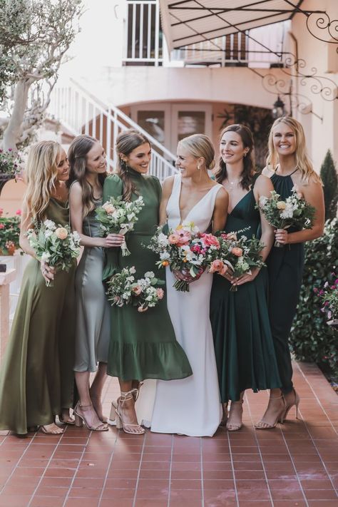 Bridesmaid Dress Shades, Mismatched Green Bridesmaid Dresses, Mixed Bridesmaid Dresses, Bridesmaid Color Palette, Bridesmaid Color, Olive Bridesmaid Dresses, La Jolla Wedding, Kristen Ashley, Winter Bridesmaid Dresses