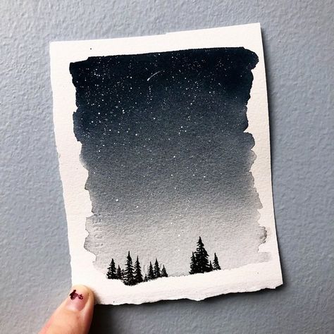 Watercolor Landscape Painting Night sky painting optional | Etsy Painting Night Sky, Mountain Night, Watercolor Night Sky, Painting Night, Night Sky Painting, Visiting Card Design, Cardmaking Ideas, Watercolor Paintings Easy, Forest Painting