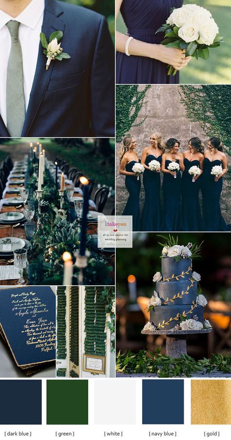 Green Navy Blue and White Wedding Colour Ideas , Wedding Color palette Navy Blue And White Wedding, Navy Wedding Colors, Popular Wedding Colors, Blue And White Wedding, Green Wedding Colors, Winter Wedding Colors, Wedding Colour, Blue Themed Wedding, Wedding Colors Blue