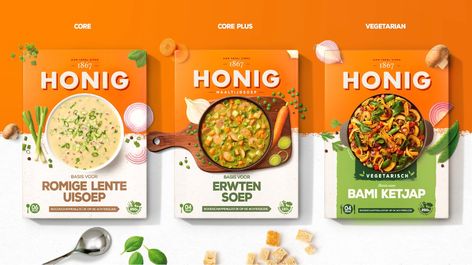 Honig on Packaging of the World - Creative Package Design Gallery Ready To Cook Packaging, Ready Meal Packaging, Sausages Packaging, Pasta Soups, Meal Kits, Drinks Packaging Design, Tasty Meals, Instant Recipes, Meal Kit