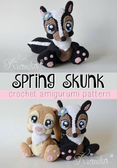 Knitted Stuffies, Crochet Skunk, Kindness Crochet, Crocheted Appliques, Flower The Skunk, Disney Crochet, 2 Animals, Amigurumi Unicorn, Disney Crochet Patterns