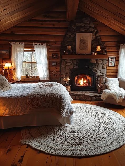 Romantic Bedrooms, Cabin Bedroom, Airy Room, Log Cabin Decor, Underground Homes, Cabin Living, Bedroom Retreat, Dream Spaces, Cabin Homes