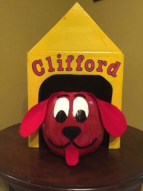 Clifford The Big Red Dog pumpkin Red Painted Pumpkin Ideas, Clifford Pumpkin Decorating, Pumkin Paintings Contest, Non Carved Decorated Pumpkins Paint, Book Character Pumpkins Project, Pumpkin Book Decorating Ideas, No Carve Pumpkin Contest Ideas, Pumpkin Painting Ideas From Books, Clifford Pumpkin Painting