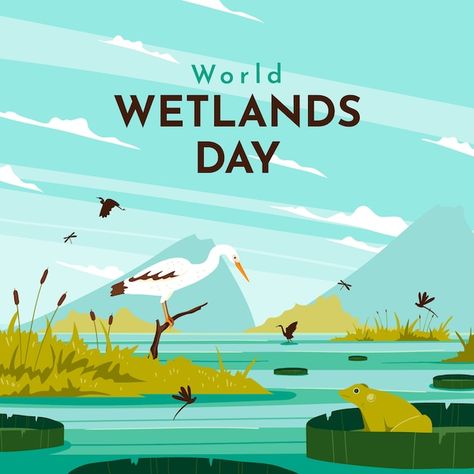 Wetland Illustration, World Wetlands Day, Flat World, Day Illustration, 2d Character, Landscape Illustration, Video New, Ocean Life, Vector Photo