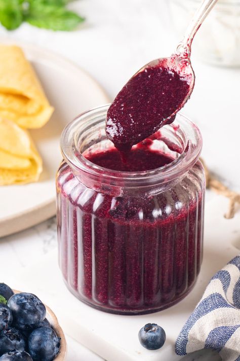 This easy blueberry compote recipe is a three-ingredient fruit topping made with fresh blueberries, sugar, and water. Serve it over ice cream, rice pudding, or yogurt to add some summery flavor! #homemaderecipe #breakfastideas #easyrecipes #summerdessert #healthyfood #seasonalcooking Blueberry Compote Recipe, Fresh Blueberry Recipes, Fruit Topping, Ice Cream Yogurt, Compote Recipe, Blueberry Compote, Seasonal Cooking, Soup Maker, Fruit Toppings