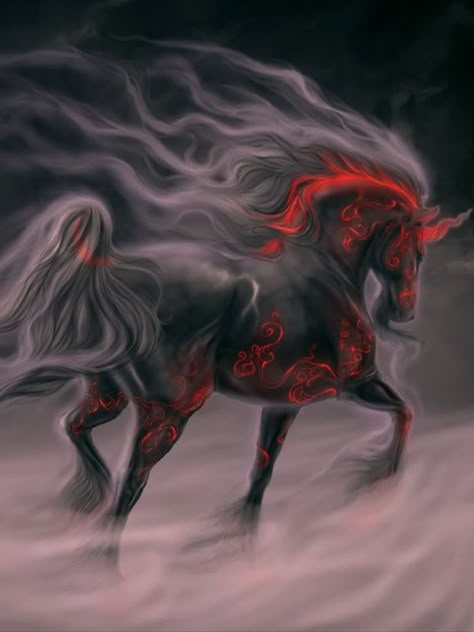 black horse Creature Fantasy, Magical Horses, Fantasy Horses, Mythical Animal, Unicorn Art, Equine Art, Mythological Creatures, Black Horse, Mystical Creatures