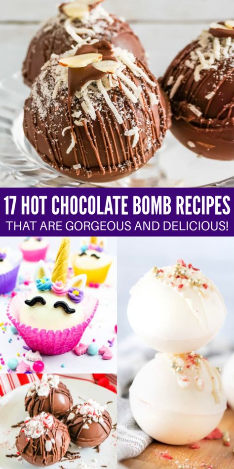 Whip up one or more of these hot chocolate bomb recipes for you to try out. These are fun recipes and ideas to try out, for a tasty treat. #passion4savings #hotchocolatebombs #bombs #chocolate #dessert #drink #giftidea #meltingdrink Chocolate Bombshell Ideas, Sugar Free Hot Chocolate, Red Velvet Hot Chocolate, Hot Chocolate Treats, Unicorn Hot Chocolate, Nutella Hot Chocolate, Salted Caramel Hot Chocolate, Hot Chocolate Bomb, Shugary Sweets