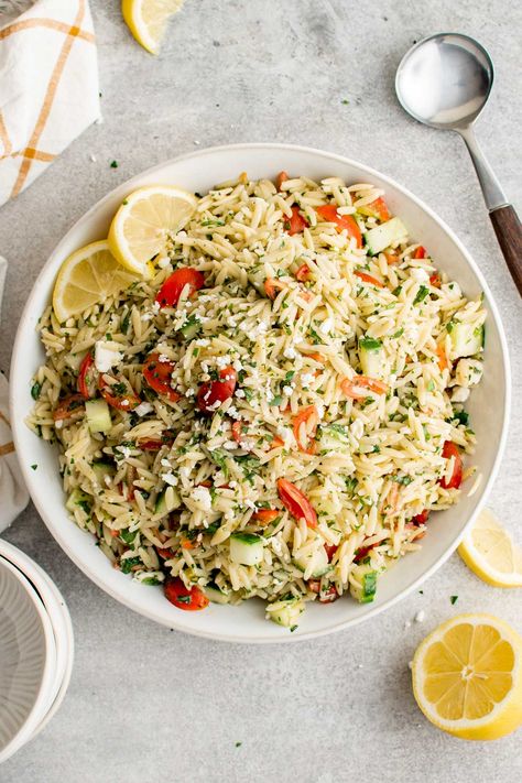 Lemon Orzo Salad - Yellow Bliss Road Cold Orzo Pasta Salad, Orzo Salads, Orzo Pasta Salad Recipe, Lemon Orzo Salad, Yellow Bliss Road, Orzo Salad Recipes, Lemon Orzo, Orzo Pasta Salad, Orzo Salad