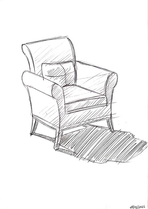 Daily Objects Drawing, Simple Object Sketches, Daily Life Objects Sketches, Object Sketches Pencil Drawings, Live Sketching Objects, Furniture Sketches Drawings, Object Study Drawing, Simple Object Drawing, Chair Drawing Sketches