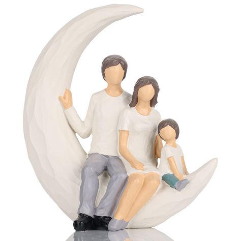 PRICES MAY VARY. 【Figurines for family of 3】Precious moments small doll hand-painted family of 3, sitting on the moon, the moon represents: unity, the spirit of love; This A family gift Nurture celebrate new beginnings, new babies, new families… and the loving relationships that develop between parent and child 【Modern Family Statue Decor】Creative warm family figurine, family of 3 figurines, Details capture touching moments between happy families,This family of 3 figurine conveys a sense of swee Bedroom Shelf Decor, Sitting On The Moon, Gifts For Anniversary, Family Sculpture, Family Statue, Shelf Decor Bedroom, Skull Statue, Family Figurine, Family Of 3