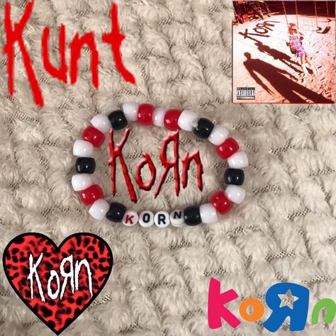 Emo Clay Bead Bracelets, Korn Bracelets, Band Kandi, Korn Kandi, Kandi Singles Ideas Emo, Band Bracelets, Scene Bracelets, Pulseras Kandi, Diy Kandi Bracelets