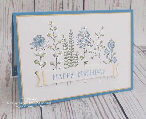 Flowering Fields Stampin Up Birthday Cards, Stazon Ink, Birthday Cards For Women, Whisper White, Cards Birthday, Stamping Up Cards, Alcohol Inks, Handmade Birthday Cards, Ink Pad