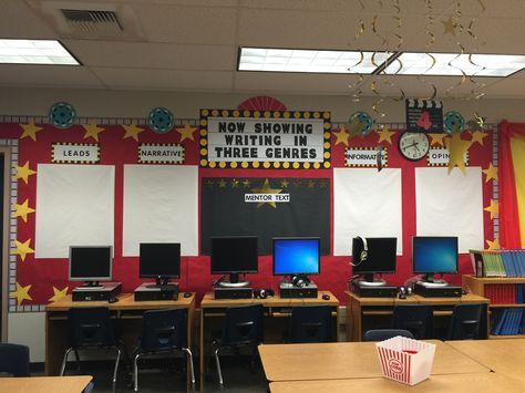 Hollywood themed classroom Movie Theatre Classroom Theme, Movie Theme Classroom Ideas, Theater Classroom Ideas, Movie Themed Classroom, Theater Classroom, Drama Classroom, Western Classroom, Hollywood Classroom, School Wide Themes