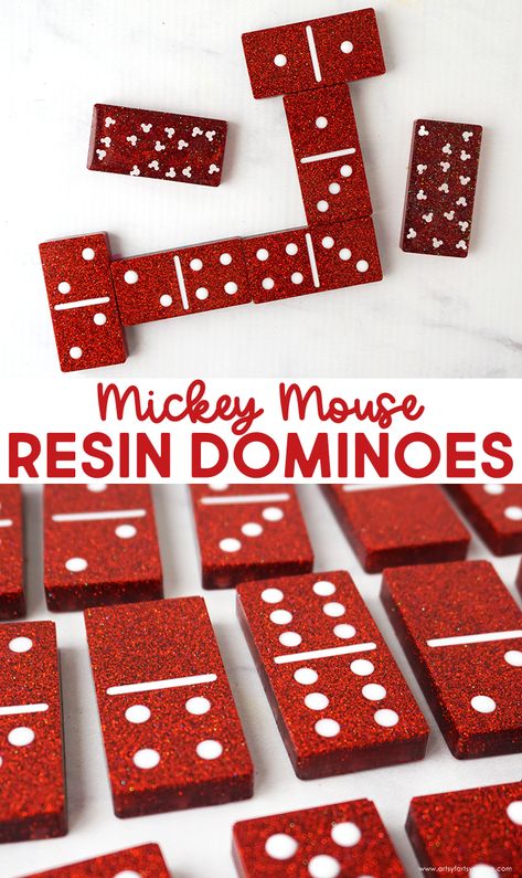 Mickey Mouse Resin Dominoes | artsy-fartsy mama Diy Resin Dominoes, How To Make Resin Dominoes, Diy Dominoes With Resin, Resin Dominoes Diy, Epoxy Dominos, Resin Dominoes Ideas, Resin Dominoes, Wicked Crafts, How To Play Dominoes