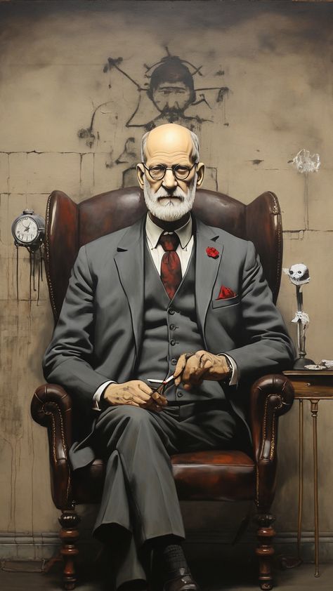 Sigmund Freud depicted in the style of Banksy 1 Sigmund Freud, Banksy, Storytelling, Romance, Entertainment, Quick Saves