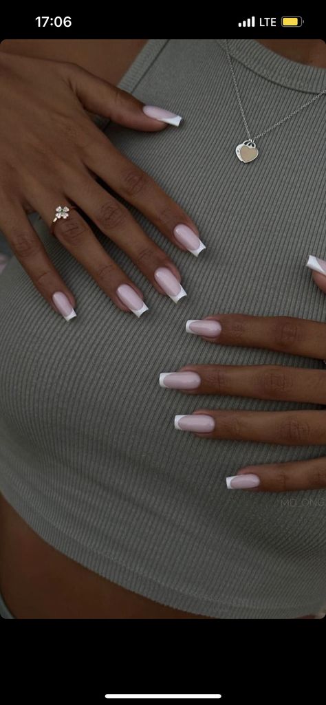 21st Birthday Nails Simple, Russian Manicure Inspiration, Nail Inspired Simple, Classic French Nails Square, Summer Nails White Design, Summer French Nails 2024, Nails 2024 French, Ballerina Nails Inspiration, Bright French Nails