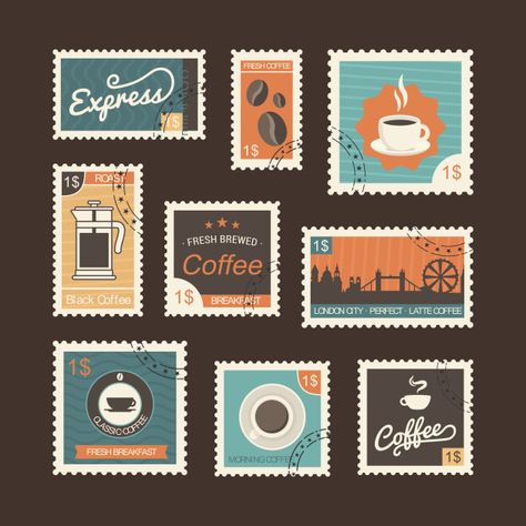 Ed Wallpaper, Coffee Stamps, طوابع بريد, Postage Stamp Design, طابع بريدي, Bullet Journal Aesthetic, Scrapbook Stickers Printable, Bullet Journal Stickers, Bullet Journal Doodles