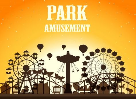 Amusement park silhouette background | Free Vector #Freepik #freevector #background #orange #balloons #silhouette Amusement Park Hair, Carnival Tattoo, Beverage Photography Ideas, Silhouette Background, Hairstyles Theme, Mural Ideas, Tv Design, Circus Art, Poster City