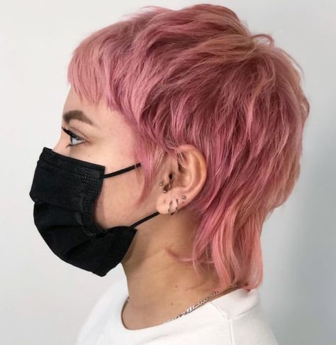 Pastel Pink Shaggy Mullet Punk Mullet, Mullet Cut, Shaggy Mullet, Swaggy Fits, Short Shag Haircuts, Textured Haircut, Mullet Haircut, Shag Haircuts, Fine Straight Hair