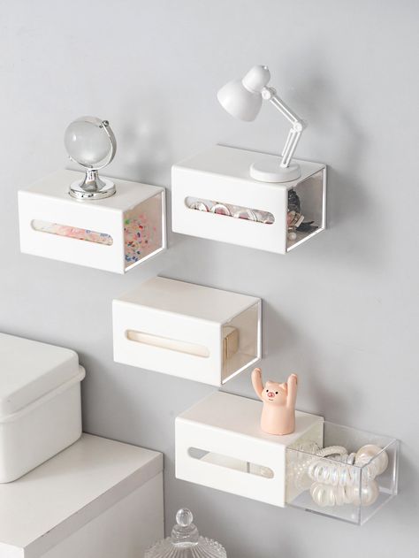 White  Collar  Plastic  Wall-Mounted Storage Racks Embellished   Storage & Organization Room Decor Storage Ideas, Cute Stuff To Put In Your Room, Bedroom Decor Organization, Cute Storage Ideas For Bedrooms, Shein Storage, Cute Organization Ideas For Bedroom, Cute Room Stuff, Aesthic Room Decor, Storage Room Organization Bedroom