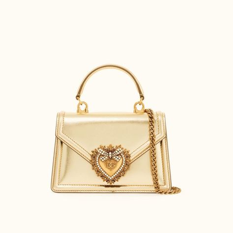 DOLCE & GABBANA SMALL DEVOTION BAG #dolcegabbana #gold #goldbag #fashion #sleek #sleekeo Gold Bag, Luxury Bags, Sleek, Dolce And Gabbana, Gold