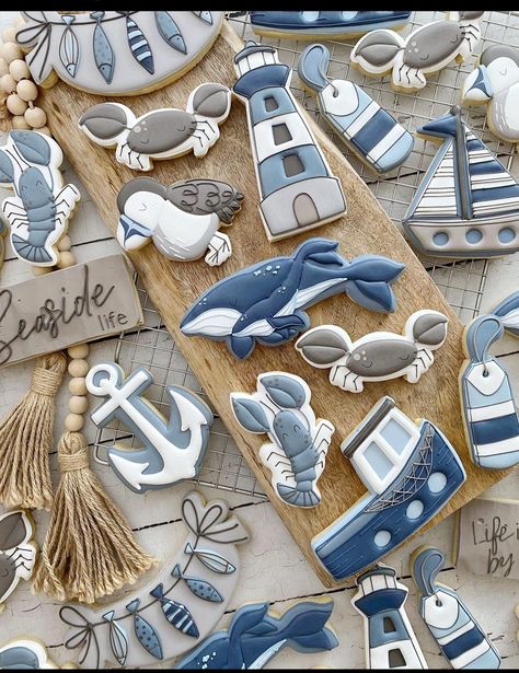 Coastal Cookies Decorated, Lobster Cookies Decorated, Whale Cookies Decorated, Nautical Cookies Decorated, Coastal Cookies, Memorial Cookies, Boiled Cookies, Nautical Cookies, Whale Cookies