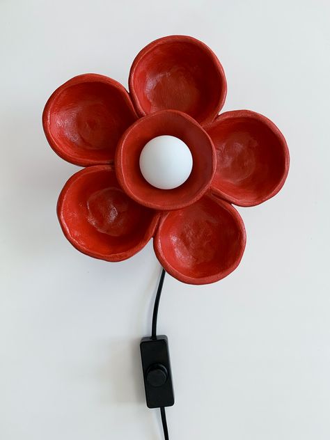 Ceramic Handmade Lamp in RED Ceramic Lamp Diy, Ceramic Lamp Base Handmade, Papier Mache Lamp, Ceramic Lamps Handmade, Fruit Ceramics, Ceramics Lamp, Clay Lamps, Ceramic Lampshade, Pottery Lamps