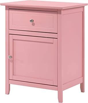 Glory Furniture 1 Drawer /1 Door Nightstand, Pink Pastel Nightstand, Pink Cabinet, Preteen Bedroom, Bed Essentials, Pink Nightstands, Crib Desk, Nightstand White, Bedroom Armoire, Wooden Nightstand