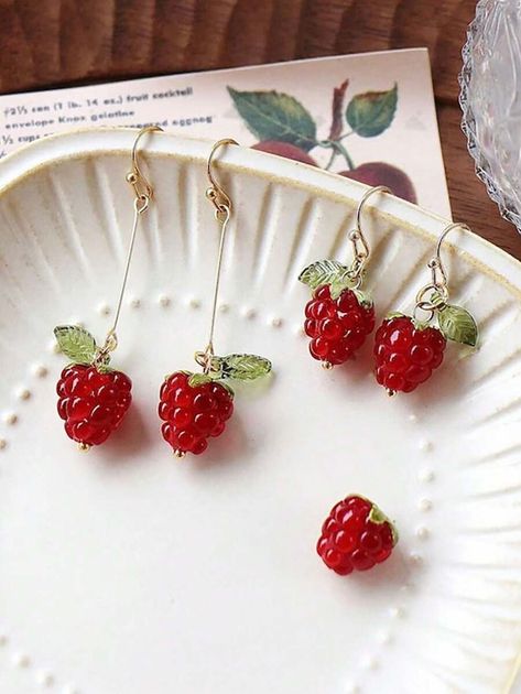 Fruits Jewelry, Raspberry Earrings, Berry Earrings, Shein Accessories, Strawberry Earrings, Wishlist 2024, Fruit Jewelry, Pet Bows, Human Design