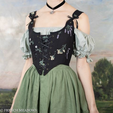 Corset With Dress, French Meadows, Corset Outfits, Fair Outfits, Dress With Corset, Floral Corset, Cottagecore Style, Lace Bustier, Event Outfit