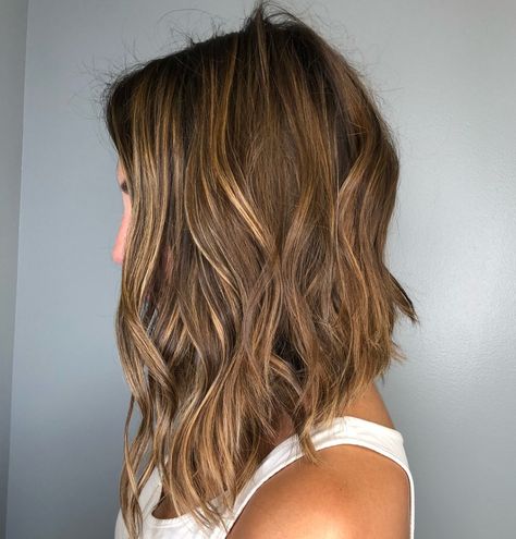 Steeply Angled Lob with Disheveled Waves Medium Slanted Bob Haircuts, Angled Medium Length Hair, Angled Long Bob For Fine Hair, Medium Length Hair Lob, Angled Bob Long, Long Graduated Haircut, Long Angled Bob Haircuts Curly, Angled Haircut Medium, Angled Lob Haircuts For Fine Hair