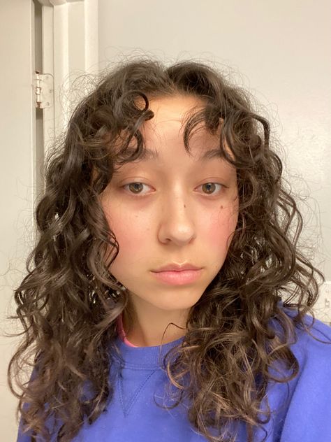 Type 2c Haircut, 2b Hair With Bangs, Curly Face Framing Bangs, Face Framing Bangs Curly Hair, Curly Side Bangs, Curly Hair Curtain Bangs, Wispy Bangs Round Face, Curl Cut, Hair Curtain Bangs