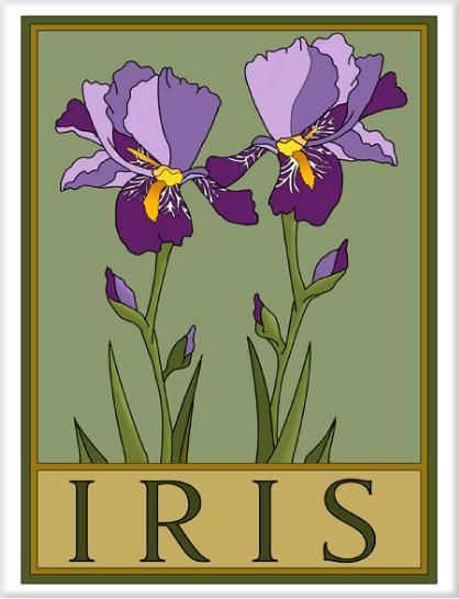 Iris Illustration, Plant Posters, Art Deco Flowers, Iris Art, Megan Hess, Art Nouveau Flowers, Art Nouveau Tiles, Art Nouveau Poster, Flower Tile