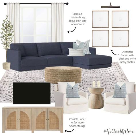 Navy Sofa Living Room, Modern Living Room Sofa Set, Living Room Mood Board, Florida Living Room, Modern Coastal Living Room, Modern Living Room Sofa, Blue Sofas Living Room, Blue Couch Living Room, Room Mood Board