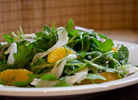 Arugula, fennel, orange salad. Perfect way to use up any extra fennel you have lying around. Orange Salad Recipes, Fennel And Orange Salad, Citrus Vinaigrette, Fennel Salad, Autumn Salad, Orange Salad, Winter Salad, Arugula Salad, Serious Eats