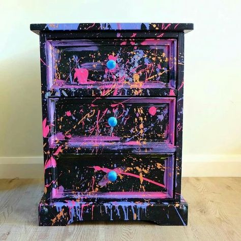 Upcycled Sideboard, Graffiti Furniture, Sideboard Upcycle, Vintage Painted Furniture, Furniture Upcycle, Retro Sideboard, Painted Drawers, Teen Decor, Teak Sideboard