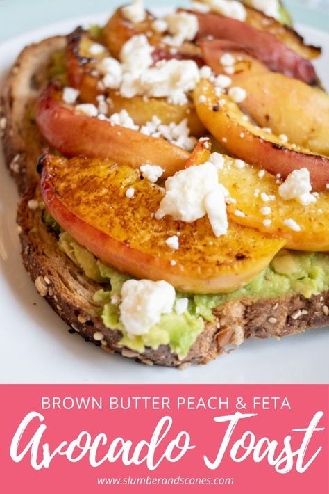 Peach Avocado Toast, Avocado Feta Toast, Gourmet Muffins, Peach Toast, Feta Toast, Feta Crumbles, Fancy Toast, Weekday Breakfast, Simple Breakfast