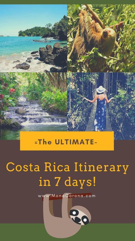 The ultimate 7 day Costa Rica Itinerary! | Costa Rica Travel Guide | Costa Rica Rainforest | Costa Rica jungle | Costa Rica beaches | Arenal Volcano | La Fortuna | Manuel Antonio | Costa Rica hotels | Best things to do in Costa Rica | where to stay in Costa Rica | Where to eat in Costa Rica Restaurants | Costa Rica honeymoon | hanging bridges | sloths | quepos | Tabacon | costa rica outfit | costa rica packing list | san jose costa rica | costa rica surfing #travel #costarica #centralamerica Costa Rica Outfit, Costa Rica Packing List, Costa Rica Surfing, Costa Rica Restaurants, Costa Rica Jungle, Costa Rica Hotels, Costa Rica Itinerary, Honduras Travel, Nicaragua Travel