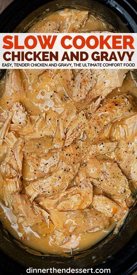 Slow Cooker Chicken And Gravy, Slow Cooker Chicken Breast, Chicken Breast Slow Cooker, Chicken And Gravy, Crockpot Recipe, Crock Pot Chicken, Diner Recept, Chicken Gravy, Crockpot Dishes