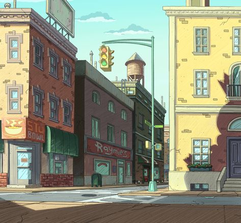 Hey Arnold! the Jungle Movie — Tom Borowski Jungle Movie, San Myshuno, Rocko's Modern Life, Perspective Drawing Architecture, Bg Design, City Cartoon, Hey Arnold, Scenery Background, City Background