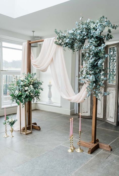 Kedleston Hall, Wedding Open House, Wooden Backdrop, Baby Blue Weddings, Wooden Backdrops, Wedding Hoop, Country House Wedding, Beautiful Cake Stands, Blush Gold