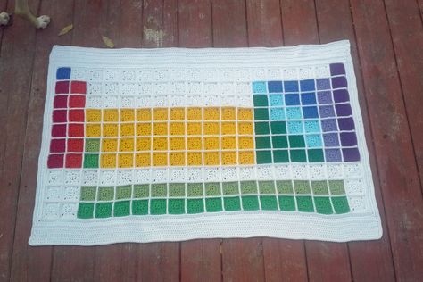 Crochet Periodic Table Blanket, Crochet Periodic Table, Chemistry Crochet, Crochet Science, Science Crochet, Crochet Travel, Crochet Game, Crochet Classes, Easy Crochet Animals